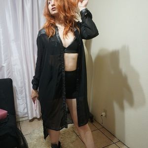 Sheer with leather trim trench coat